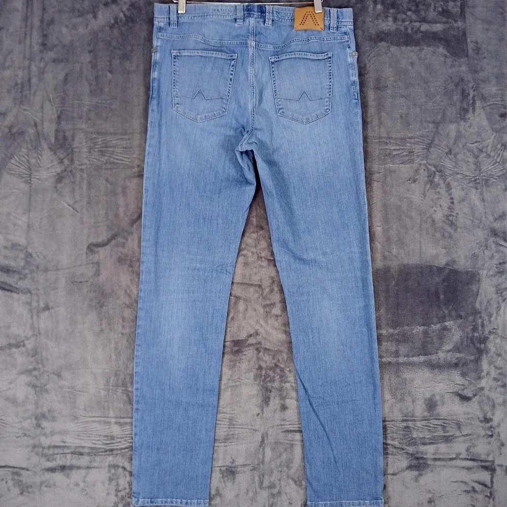 Alberto Jeans Mens 38x36 Blue Pipe-B DS Light Denim Regular Slim‎ Fit Stretch